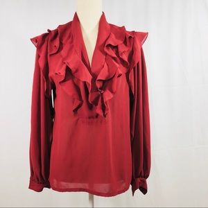 Vintage Liz Claiborne Red ruffled peasant blouse